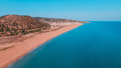 Karpaz Golden Beach aerial view in Karpas, North Cyprus