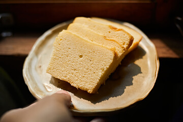 Slices of butter cake on plate