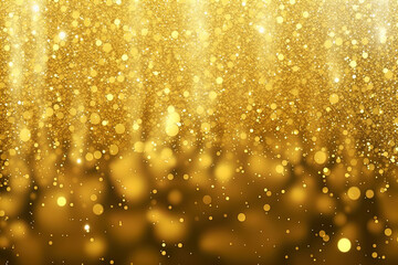 Golden glitter texture christmas abstract background, gold glitter defocused abstract background, golden rain, magic gold dust and glare, generative ai