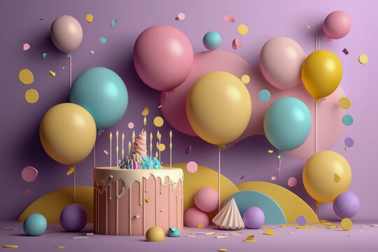3d festive background with air balloons, super photo realistic backdrop. Generative ai illustration
