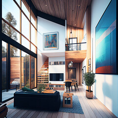 modern two floor daylight apartment, generative ai - 580023809