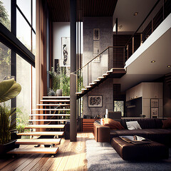 modern two floor daylight apartment, generative ai - 580023813