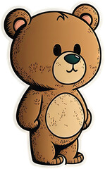 Fototapeta premium Cute bear cartoon sticker illustration - happy animal - generative AI