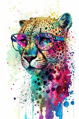 cheetah sunglasses, Psychedelic Illustration. Generative AI