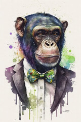 Chimpanzee wearing Bow ties, Psychedelic Illustration. Generative AI