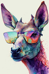 Kangaroo wearing sunglasses, Psychedelic Illustration. Generative AI