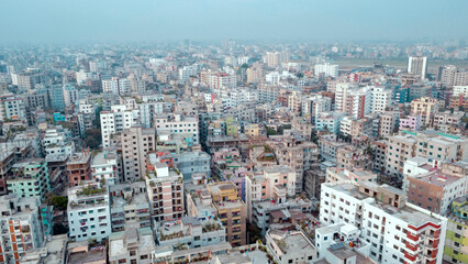 aerial view of high, congested buildings of Dhaka city