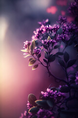 Obraz na płótnie Canvas beautiful spring background, daylight, purple color background, cherry blossom, AI