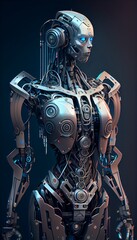 Fototapeta na wymiar Future of Robotic process automation. humanoid robot. futuristic robot and artificial intelligence Concept, Generative AI technology