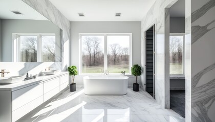 Fototapeta na wymiar Modern and luxury bathroom interior, sunlight on the window. Ai Generative.