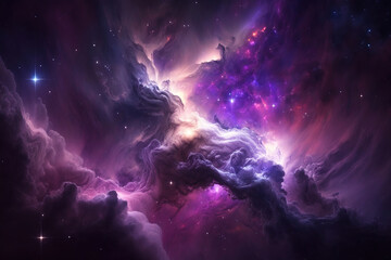 Fototapeta na wymiar Purple and violet nebula with stars. Fantasy galaxy generative AI background