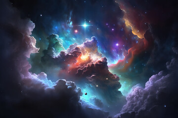 Obraz premium Colorful nebula with stars. Fantasy galaxy generative AI background