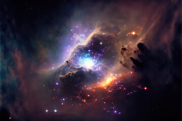 Glowing nebula with stars. Fantasy galaxy generative AI background