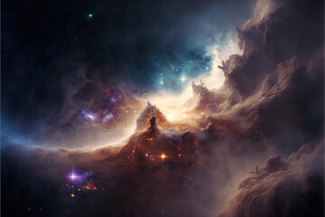 Glowing nebula with stars. Fantasy galaxy generative AI background