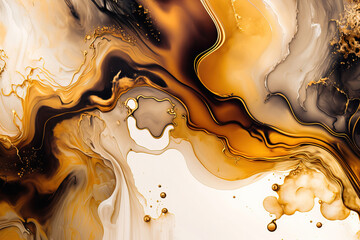 Luxury abstract alcohol ink background with gold paints. Generative illusration
