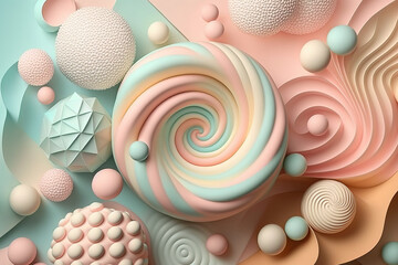 Sweet colorful candies and lollipops. Look like 3d rendering. Generative llustration for card, party, design, flyer, poster, banner, advertising
