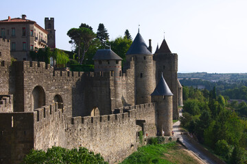 Fototapeta na wymiar walls of Carcassonne medieval fortress 