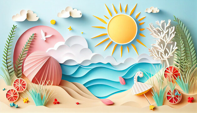 beautiful beach evening paper cut style pictures