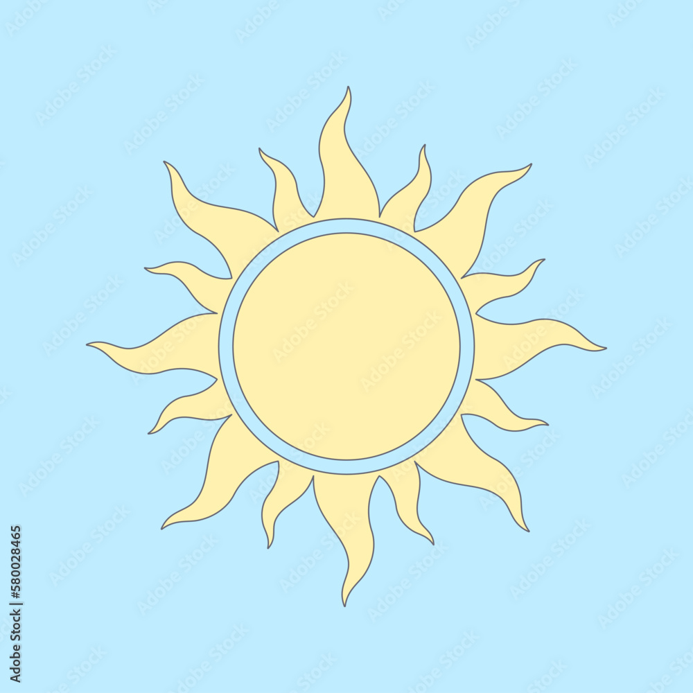 Wall mural sun vector illustration. stylized element on blue background. best for seamless patterns, polygraphy