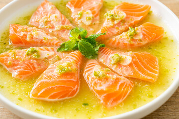 Spicy Salmon in Seafood Salad Sauce