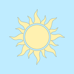 Sun vector illustration. Stylized element on blue background. Best for seamless patterns, polygraphy, logo creating, mobile apps and web design.