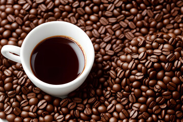Fototapeta premium Cup of coffee and coffee beans. Generative AI.