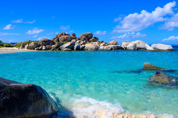 Tropical beach at the Baths in Virgin Gorda, British Virgin Islands.