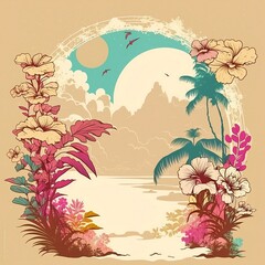 Fototapeta na wymiar background with palm trees and flowers