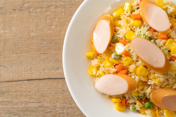 fried rice with sausage and mixed vegetable