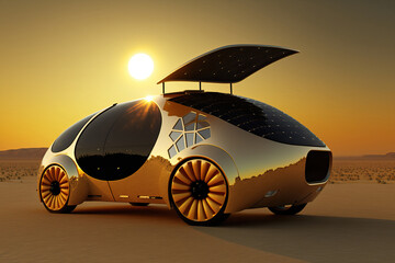 Generative AI illustration of futuristic automobile with solar panel