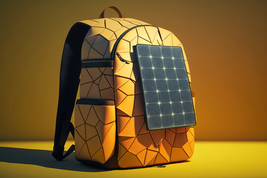 Generative AI illustration of modern backpack with solar panel