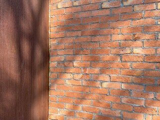 Old brick wall with tree shadows. Abstract background for design.