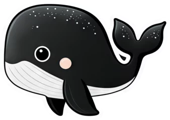 Tuinposter Cute whale cartoon sticker illustration - happy animal - generative AI  © petrosven
