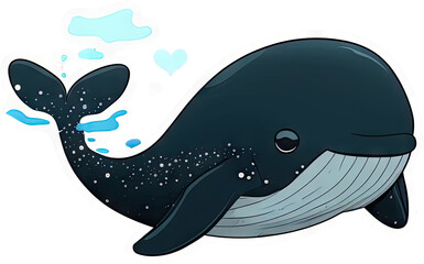Cute whale cartoon sticker illustration - happy animal - generative AI 
