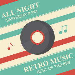 retro party poster with a vinyl record retro music background 90s 80s nostalgia