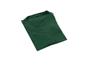 Blank folded dark green t-shirt template on PNG, transparent background