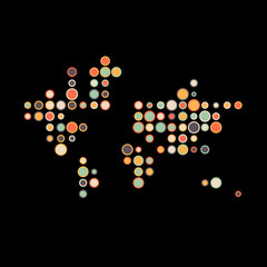 World Silhouette Pixelated pattern map illustration
