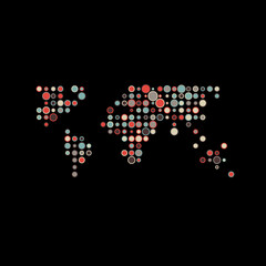 World Silhouette Pixelated pattern map illustration