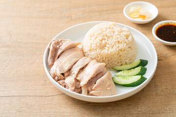 Hainanese chicken rice or rice steamed with chicken soup