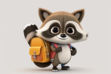 Obraz premium cute raccoon student cartoon character