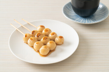 Mitarashi dango. Dumpling in a sweet soy sauce
