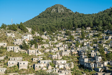 Fototapeta na wymiar View over the Kayakoy (Levissi) abandoned village near Fethiye in Mugla province of Turkey.
