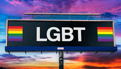 Advertisement billboard displaying the sign of LGBT movement.