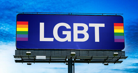 Advertisement billboard displaying the sign of LGBT movement.