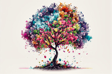 Obraz na płótnie Canvas Rainbow tree art. Printable artwork. Abstract background or wallpaper. Concept. Generative AI
