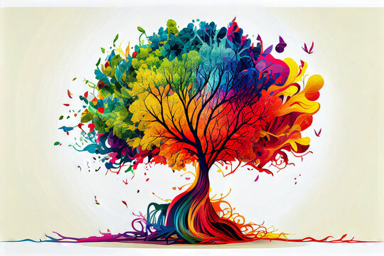 Rainbow tree art. Printable artwork. Abstract background or wallpaper. Concept. Generative AI