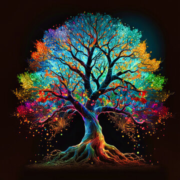 Rainbow tree art. Printable artwork. Abstract background or wallpaper. Concept. Generative AI