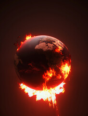 Sun and solar storm make burning earth in fire. Generative AI