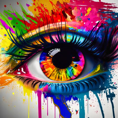 Amazing rainbow eye dripping colorful paint. Art for printing. Background or wallpaper. Generative AI