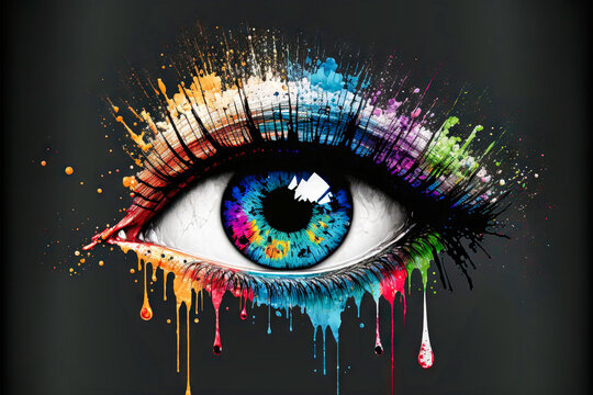 Amazing rainbow eye dripping colorful paint. Art for printing. Background or wallpaper. Generative AI